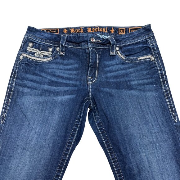 Rock Revival Rubella Easy Capri Blue Jean Women's Embellished Pocket, Size 31 - Picture 3 of 13